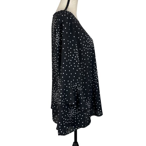 Worthington X-Large Top Polka Dot Long Flared Sleeves Keyhole Semi-Sheer Black - Picture 5 of 10